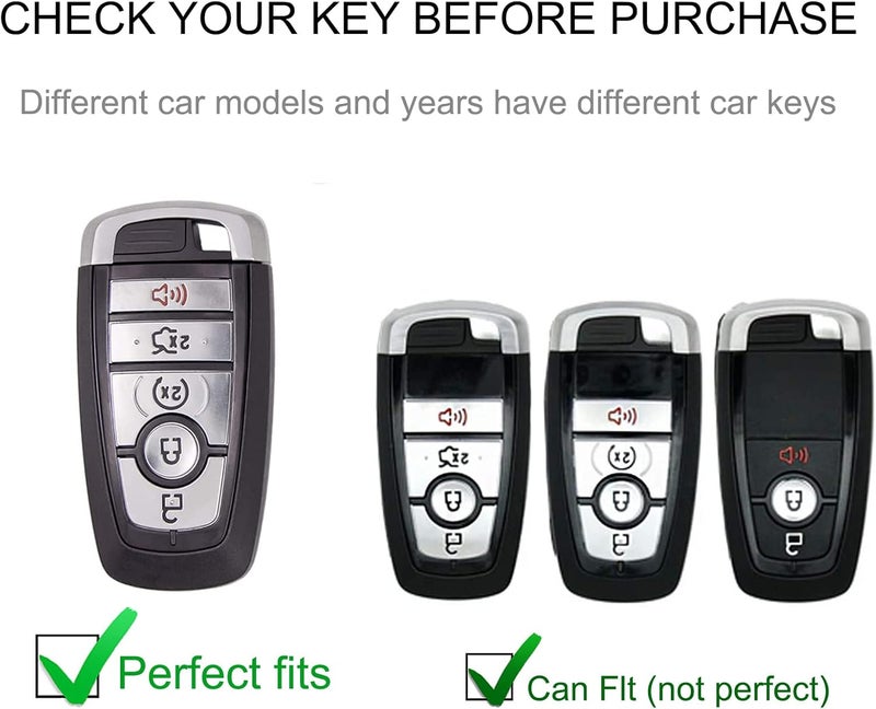 CACARLIKE for Ford Key Fob Cover with Leather Lanyard, Car Key Fob Case Compatible with Ford Edge Escape Expedition Explorer Fusion Mustang Ranger F-150 F-250 Smart Key Protector Holder - Image 2
